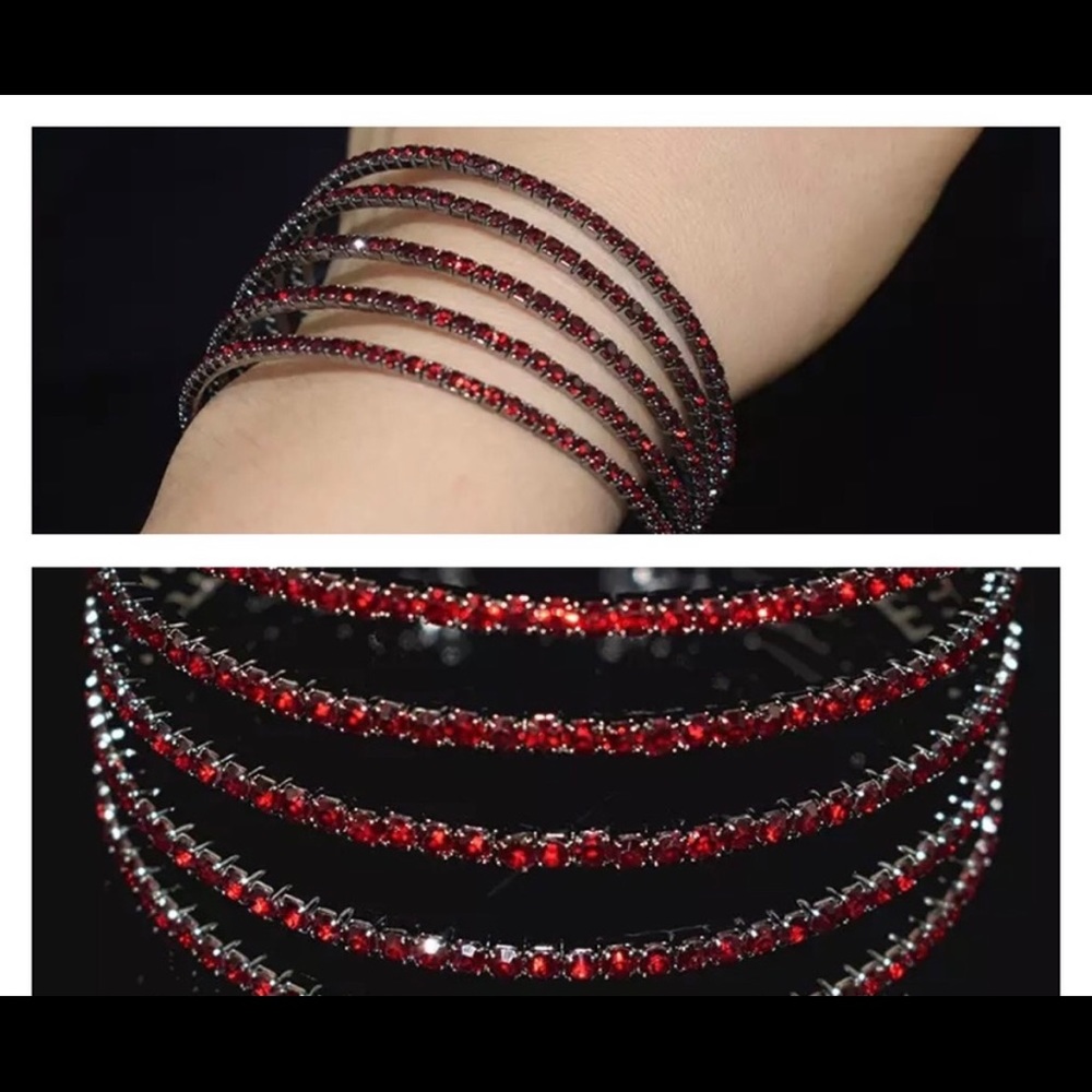 Red Rhinestone Cuff Bracelet - Picture 1 of 2